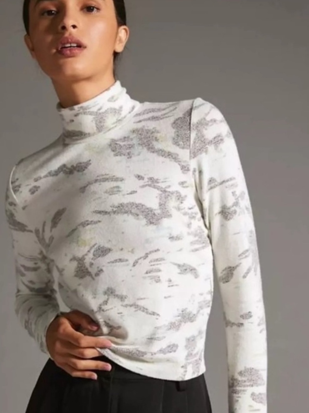 Anthropologie Cropped Turtleneck Neutral Motif Size XS